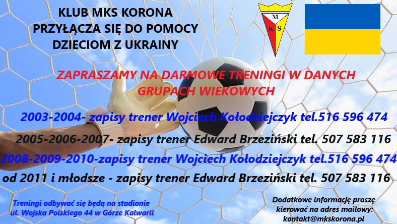 MKS Korona zaprasza dzieci z Ukrainy do wspólnych treningów