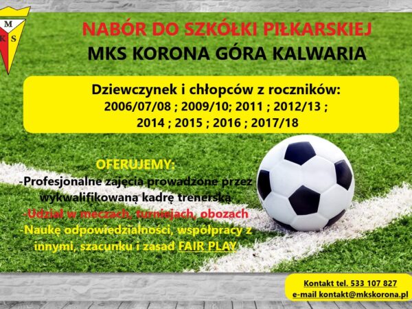 Nabór do szkółki piłkarskiej MKS Korona